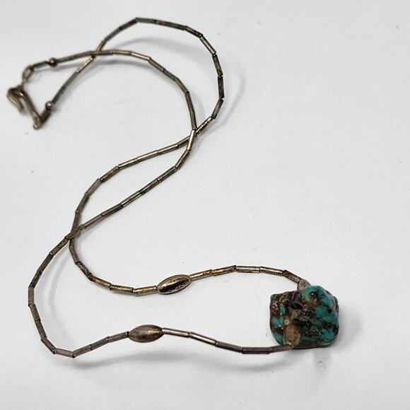 Sterling Silver Antique Vintage Genuine Raw Turquoise Necklace - Picture 5 of 6